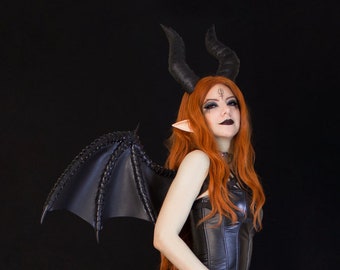 Halloween demon Succubus vrouwelijk cosplaykostuum met hoorns, vleugels en staart
