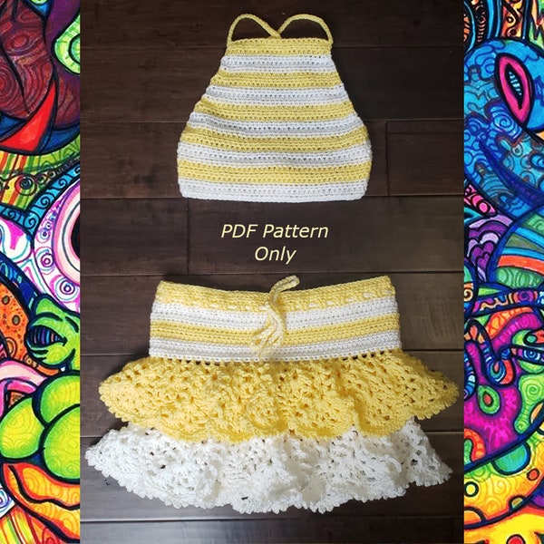 Summer Splash Crochet Women's Crop Top & Ruffle Skirt - PATTERN ONLY