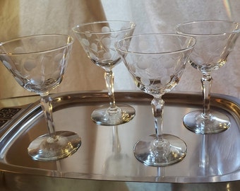 Vintage Cocktail Glasses, Libbey Carlton Dots, Vintage Coupe, Martini Glasses,