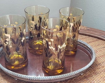 Vintage Barware, Vintage Tumbler, Federal Glass Co, Brown Glasses, Set of 4