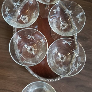 Vintage Coupe Glasses, Libbey Candlelight, Cocktail Glass, Martini Glass, Star Glass, Etched Coupe Glass, Set of 4 or 6 image 7