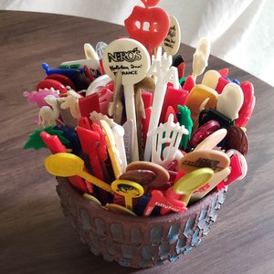 Vintage Cocktail Stir Sticks, Assorted Swizzle Sticks, Vintage Swizzle Sticks, Grab bag of 15 Stir Swizzle Sticks