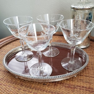 Vintage Coupe Glasses, Libbey Candlelight, Cocktail Glass, Martini Glass, Star Glass, Etched Coupe Glass, Set of 4