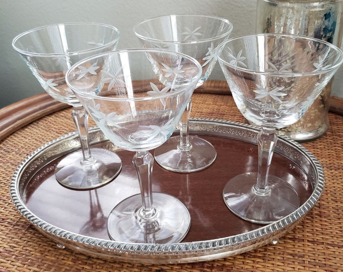 Vintage Coupe Glasses, Libbey Candlelight, Cocktail Glass, Martini Glass, Star Glass, Etched Coupe Glass, Set of 4 or 6