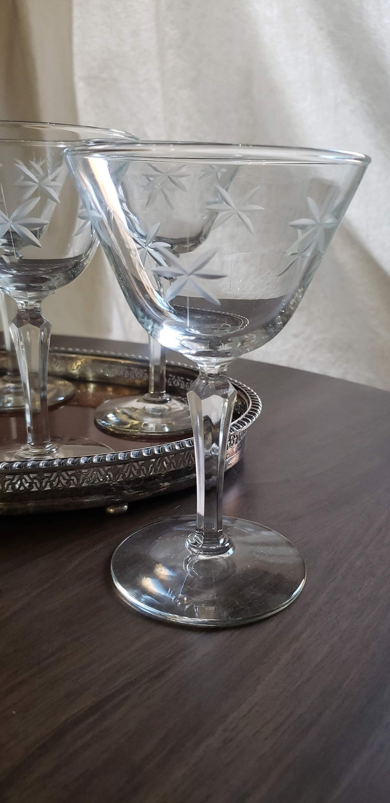 Vintage Coupe Glasses, Libbey Candlelight, Cocktail Glass, Martini Glass, Star Glass, Etched Coupe Glass, Set of 4 or 6 image 3