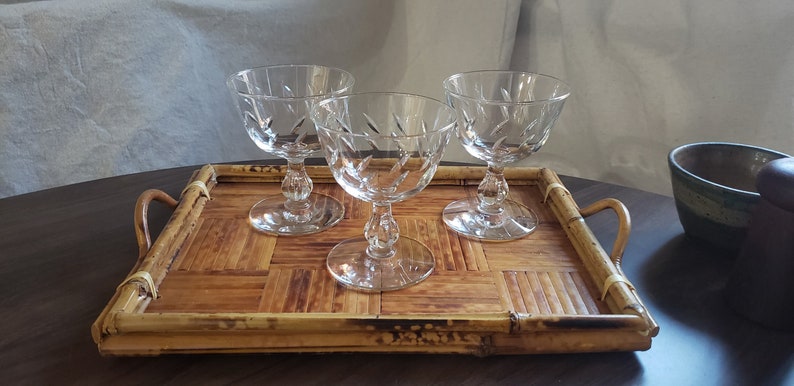 Vintage Libbey Colonial Heritage Cocktail Coupe, Vintage Coupe Glasses, Champagne Coupe, Etched Trio Glassware, Set of 3 image 1