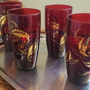 Red and Gold Glassware - Etsy
