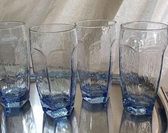 Vintage Glassware, Libbey Blue Chivalry, Water Tumbler, Iced Tea Glass, Vintage Barware, Blue Glasses, Vintage Cocktail, Set of 4