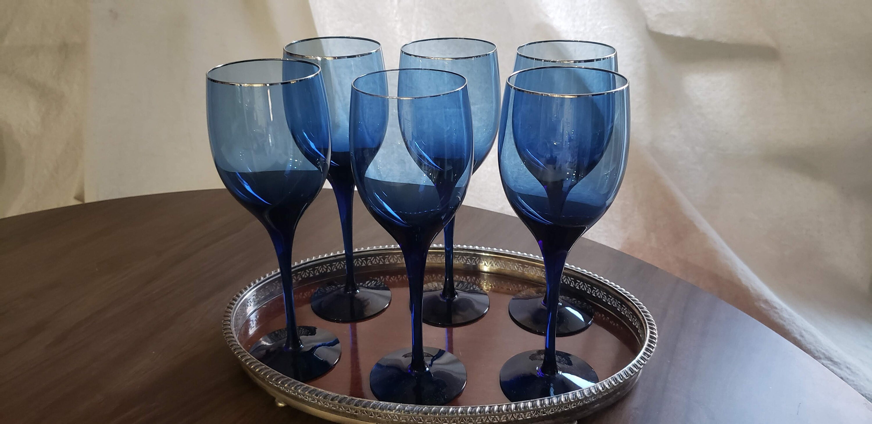 Assorted Vintage Blue Stemmed French Wine Glasses Assorted Vintage Blue Stemmed French Wine Glasses