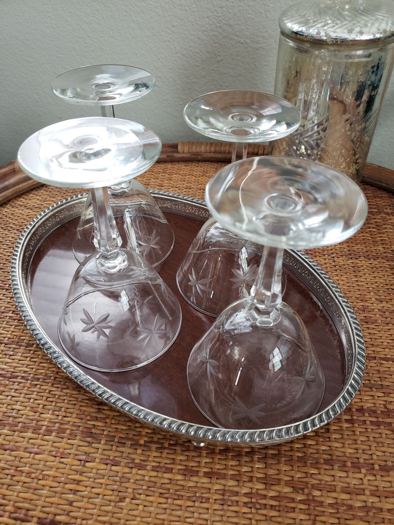 Vintage Coupe Glasses, Libbey Candlelight, Cocktail Glass, Martini Glass, Star Glass, Etched Coupe Glass, Set of 4 or 6 image 4