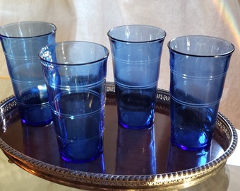 Vintage Tumbler, Cobalt Blue Tumbler, Hazel Atlas Glassware, Vintage Drinkware, Set of 4