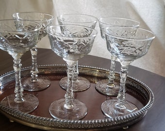 Vintage Coupe Glasses, Vintage Rock Sharpe, Champagne Coupe, Cocktail Coupe, Vintage Barware,  Vintage Glassware, Set of 6