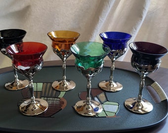 Vintage Coupe, Vintage Cocktail, Farber Brothers, Multi-colored Glassware, Vintage Barware, Set of 6