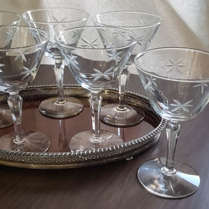 Vintage Coupe Glasses, Libbey Candlelight, Cocktail Glass, Martini Glass, Star Glass, Etched Coupe Glass, Set of 4 or 6 Set of 6