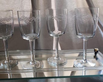 Vintage Wine Glass, Etched Glassware, Vintage Barware, Crystal Glassware, Blown Glass, Vintage Cocktail