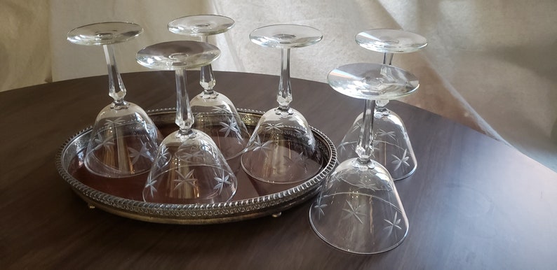 Vintage Coupe Glasses, Libbey Candlelight, Cocktail Glass, Martini Glass, Star Glass, Etched Coupe Glass, Set of 4 or 6 image 5
