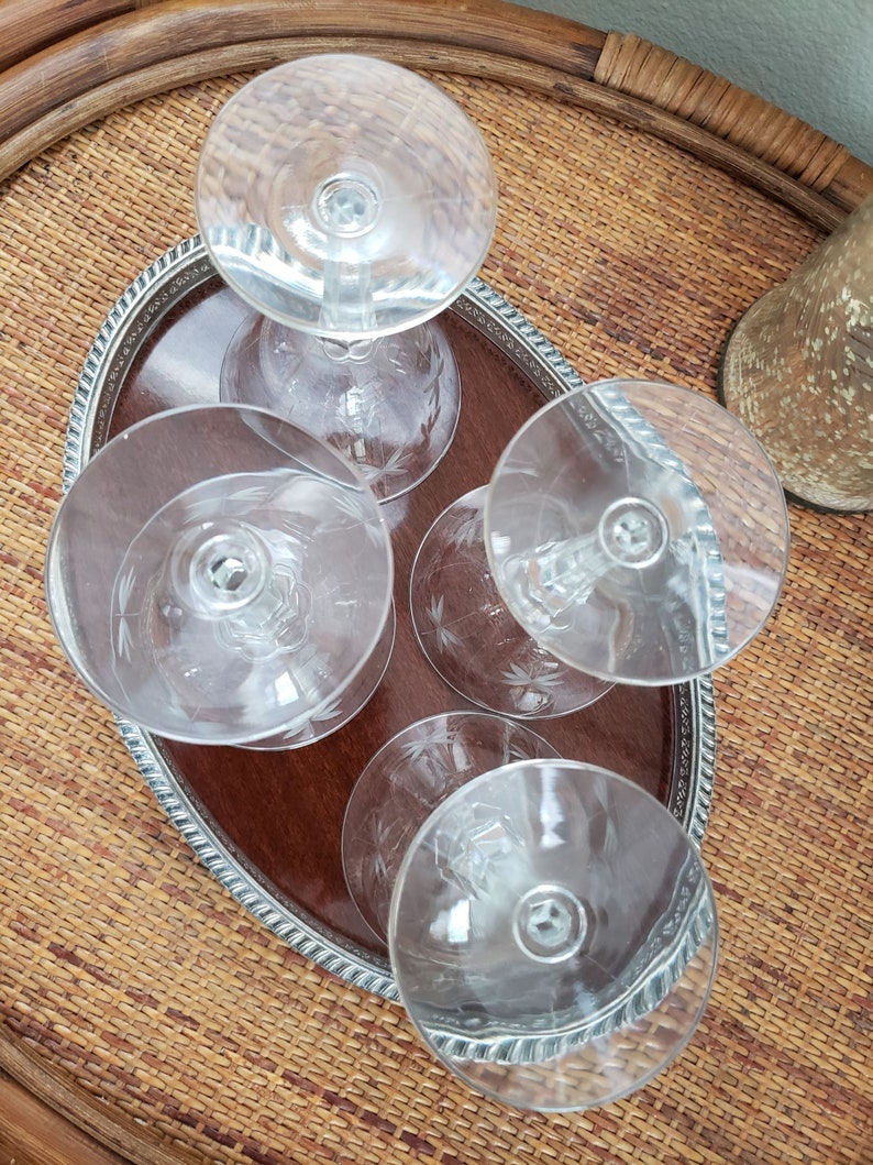 Vintage Coupe Glasses, Libbey Candlelight, Cocktail Glass, Martini Glass, Star Glass, Etched Coupe Glass, Set of 4 or 6 image 6