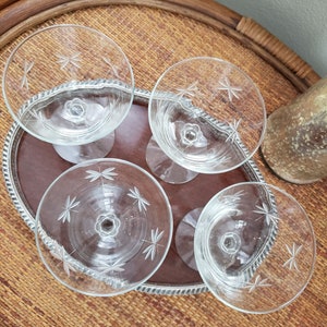 Vintage Coupe Glasses, Libbey Candlelight, Cocktail Glass, Martini Glass, Star Glass, Etched Coupe Glass, Set of 4 or 6 image 8