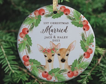 First Married Christmas Ornament Deer In Love Our First Christmas as Mr and Mrs Ornament Doe Newlyweds Ornament First Year Married Ornament