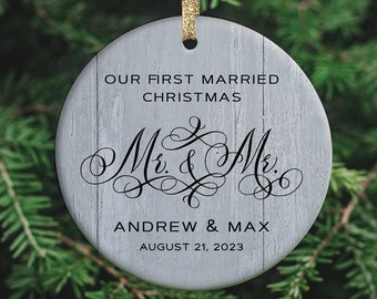 Gay Wedding Gifts for Men, Christmas Gift for Gay Couple, Our First Married Christmas. Mr & Mr Christmas Ornament, LGBT Wedding Gift for Men