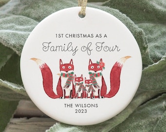 Family of 4 Ornament, Fox Family Christmas Ornament, Family of Four Ornament, First Family Ornament Gift for Family with Kids, Xmas Ornament