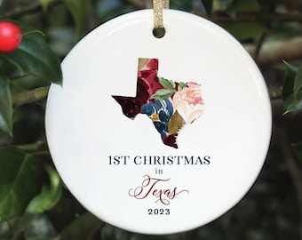 Texas Ornament, Texas Christmas Ornament, 1st Christmas in Texas Gift for New Texan, Texas State Gift, Moving to Texas Gift for Women, Texan