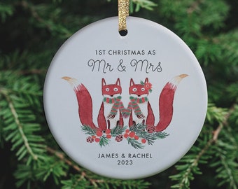 Fox First Christmas Mr and Mrs Ornament, Our First Christmas Married Ornament, Married Ornament Wedding Gift Ideas for Bride and Groom Gifts