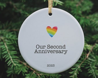 Our Second Anniversary Ornament, 2nd Anniversary Gift, Gay Wedding Gift, Gay Couple Ornament, Mr & Mr Gay Wedding Gift, Lesbian Couple Gift