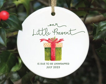 Our Little Present Is Due To Be Unwrapped Ornament Expecting Parent Ornament New Baby Pregnancy Announcement Ornament Personalized Ornament