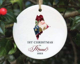 Maine Gifts, 1st Christmas in Maine Ornament, Maine Christmas Ornament, Maine Christmas, Maine State Gift, New Home Gift Maine Art New House