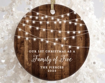 Family of Five Ornament, Family of Five Christmas Family with Three Children, Third Baby Shower Gift for Mom and Dad Christmas Ornament Gift