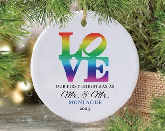 LOVE Gay Couple Our First Married Christmas Couple Gay Mr & Mr Married Men Personalized Couple Christmas Ornaments for Husband Ornament Gift