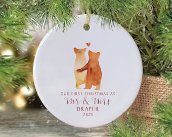 First Married Christmas Ornament Bears In Love Our First Christmas as Mr and Mrs Ornament Newlyweds Ornament First Year Married Ornament