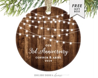 3rd Anniversary Gift for Wife, Anniversary Christmas Ornament, Our Third Anniversary, Christmas Gifts from Husband, Anniversary Gift Couple