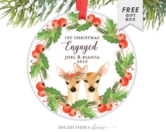 Engagement Ornament Our First Christmas Engaged Ornament Personalized Wedding Ornament Deer Doe Christmas Ornament 1st Engaged Christmas