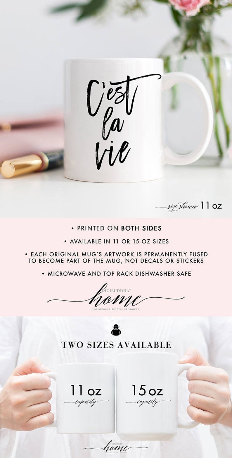 Cest La Vie Mug, C'est La Vie Gift, French Quote, Mugs with Quotes, Inhale Exhale, Positive Vibes Mug, Positive Coffee Mug, Zero Fox Given image 3