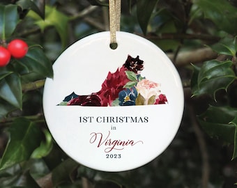 1st Christmas In Virginia Ornament, Virginia State Map Ornament, Virginia Christmas Ornament Virginia State Ornament New Home Gift Homeowner