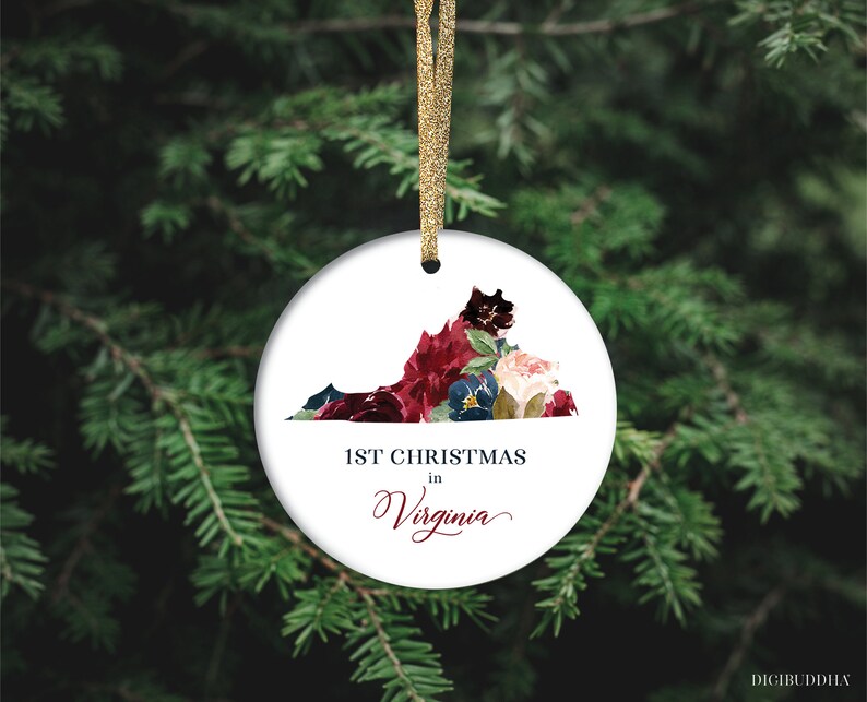 1st Christmas In Virginia Ornament, Virginia State Map Ornament, Virginia Christmas Ornament Virginia State Ornament New Home Gift Homeowner image 2