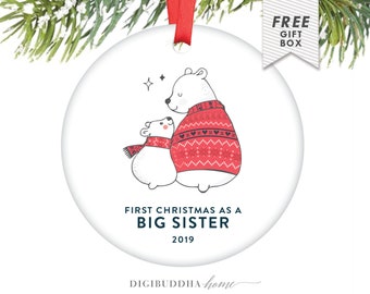 Big Sister Ornament 1st Christmas As A Big Sister Baby Bear Ornament Soon To Be Big Sister Gift For Daughter From Mom Sister Bear Ornament