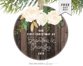 Our First Christmas as Grandma & Grandpa Ornament 2022, Personalized New Grandparents Christmas Ornament, Custom Grandparent Christmas Gift