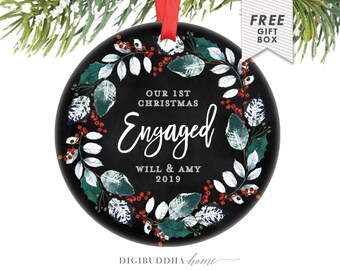 Engagement Ornament, Engaged Ornament, Personalized Engagement Gift, Engagement Christmas Ornament Just Engaged, Wedding Ornament for Couple