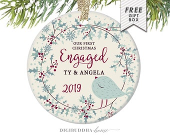 Rustic Bird Engaged Ornament First Christmas Engaged Engagement Ornament Personalized Wedding Ornament Christmas 1st Engaged Christmas Gift