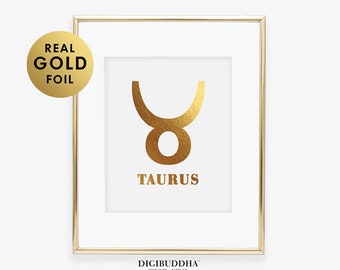 Zodiac Gifts For Birthday Woman, Taurus Gold Foil Art Print, Aries Gifts for Women, Astrology Gifts Gemini Artwork, Zodiac Sign Wall Art