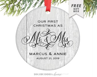 Married Christmas Ornament Newlywed First Christmas Married, Mr and Mrs Christmas Ornaments for a Wedding Modern Farmhouse Newlywed Ornament