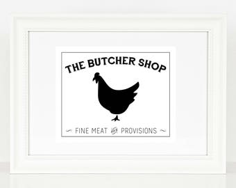 The Butcher Shop Chicken Print  | Kitchen Print | Kitchen Art | Farm House | Chicken | Digital Print | Print | Wall Art