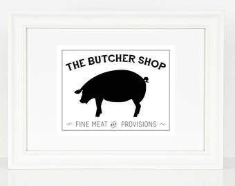 The Butcher Shop Pig Print  | Kitchen Print | Kitchen Art | Farm House | Pig | Digital Print | Print | Wall Art