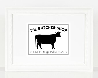 The Butcher Shop Cow Print | Kitchen Print | Kitchen Art | Farm House | Cow | Digital Print | Print | Wall Art