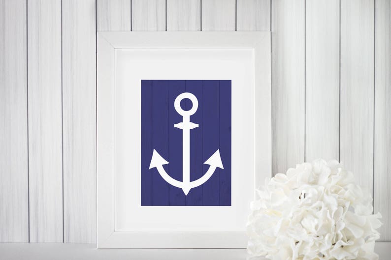 Blue Anchor Nautical Print Nautical Beach House Beach Digital Download Wall Art image 1