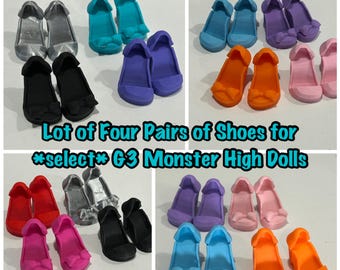Clearance - Lot of Four Pairs of Doll Shoes for SELECT G3 Monster Fashion Dolls, 4 Options to Choose From