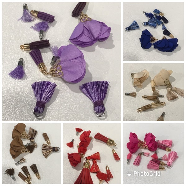 Tassel Assortments - Flower Tassels, Mini Tassels - Doll Tassels - Purple, Red, Beige, Brown, Blue or Purple Tassel Collection - Tiny Tassel